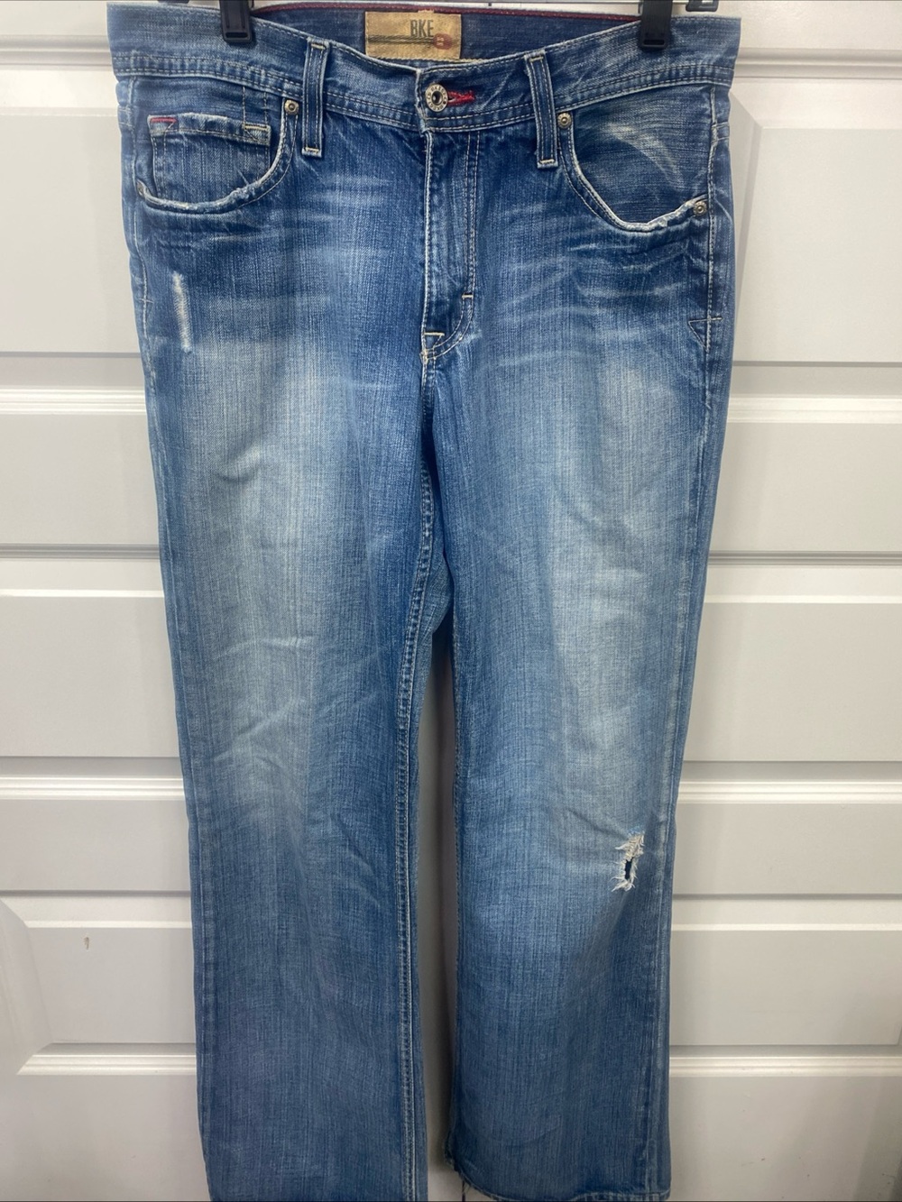 BKE Tyler Straight Jeans Mens 30x33 Long Blue Distressed Denim Low Rise
